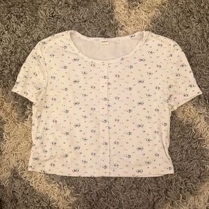 floral front-rib knit top